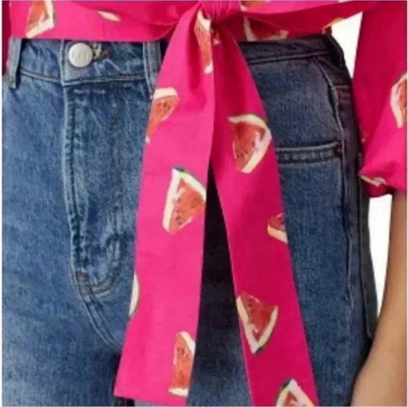 COLOR ME COURTNEY Watermelon Puff Sleeve Wrap Top [Fruitcore] small - Picture 4 of 12
